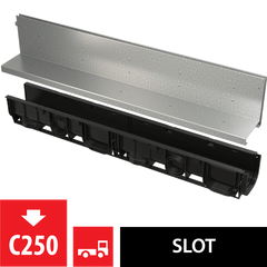 Купить ALCA PLAST Щелевой дренажный канал асимметричный 160 мм из оцинкованной  стали, арт. AVZ101-R122 (avz101-r122) по цене 32042 руб., в Санкт-Петебруге в интернет магазине 100-Систем, а также дургие товары AlcaPlast из раздела Лотки и Душевые лотки и душевые трапы