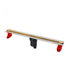 Купить Желоб BERGES водосток напольный SUPER Slim 700 нержавеющая сталь, решетка золото глянец, S-сифон D50/110 вертикальный (92053) по цене 39940 руб., в Санкт-Петебруге в интернет магазине 100-Систем, а также дургие товары BERGES из раздела Лотки и Душевые лотки и душевые трапы