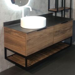 Купить COMFORTY. Тумба-умывальник "Порто-120-1" дуб тёмно-коричневый с черной столешницей c раковиной COMFORTY 9110 (00-00000828) по цене 68750 руб., в Санкт-Петебруге в интернет магазине 100-Систем, а также дургие товары COMFORTY из раздела Тумбы с умывальником и Мебель для ванной комнаты