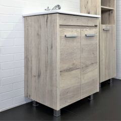 Купить COMFORTY. Тумба-умывальник "Марио-60" дуб дымчатый с раковиной "Quadro 60" (00-00005206) по цене 21670 руб., в Санкт-Петебруге в интернет магазине 100-Систем, а также дургие товары COMFORTY из раздела Тумбы с умывальником и Мебель для ванной комнаты