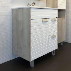 Купить COMFORTY. Тумба-умывальник "Клеон-75Н" белый/дуб дымчатый с раковиной Quadro 75 (00-00004758) по цене 35310 руб., в Санкт-Петебруге в интернет магазине 100-Систем, а также дургие товары COMFORTY из раздела Тумбы с умывальником и Мебель для ванной комнаты