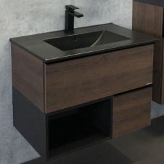 Купить COMFORTY. Тумба-умывальник "Франкфурт-75" дуб шоколадно-коричневый с раковиной COMFORTY 75E черная матовая (00-00000889) по цене 38390 руб., в Санкт-Петебруге в интернет магазине 100-Систем, а также дургие товары COMFORTY из раздела Тумбы с умывальником и Мебель для ванной комнаты