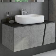 Купить COMFORTY. Тумба-умывальник "Эдинбург-90" бетон светлый с черной столешницей, с раковиной COMFORTY 78189 (00004149881) по цене 50820 руб., в Санкт-Петебруге в интернет магазине 100-Систем, а также дургие товары COMFORTY из раздела Тумбы с умывальником и Мебель для ванной комнаты