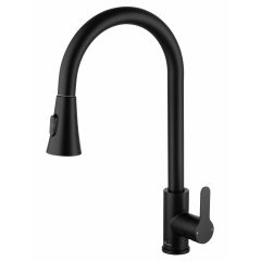 Купить Смеситель для кухни с выдвижным изливом WONZON & WOGHAND, Черный матовый (WW-121E201L-MB) (ww-121e201l-mb) по цене 5839 руб., в Санкт-Петебруге в интернет магазине 100-Систем, а также дургие товары WONZON & WOGHAND из раздела Рычажные смесители и Смесители для кухни