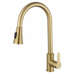 Купить Смеситель для кухни с выдвижным изливом WONZON & WOGHAND, Брашированное золото (WW-121E201L-BG) (ww-121e201l-bg) по цене 9176 руб., в Санкт-Петебруге в интернет магазине 100-Систем, а также дургие товары WONZON & WOGHAND из раздела Рычажные смесители и Смесители для кухни