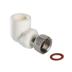 Купить Угольник PPR с накидной гайкой 20х1/2" (vtp.758.0.02004) по цене 194 руб., в Санкт-Петебруге в интернет магазине 100-Систем, а также дургие товары VALTEC из раздела Фитинги белые полипропиленовые 20 и Трубы и фитинги белые полипропиленовые