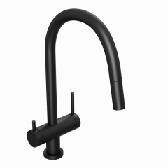 Купить Смеситель для кухни Abelsberg Aera EMF71709MB c вытяжным изливом и возможностью подключения фильтра для воды, цвет матовый черный (emf71709mb) по цене 20990 руб., в Санкт-Петебруге в интернет магазине 100-Систем, а также дургие товары Abelsberg из раздела Смесители с подключением фильтра и Смесители для кухни