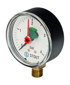 Купить STOUT SIM-0008 Манометр радиальный с указателем предела. Корпус Dn 63 мм 1/4", 0...4 бар, кл.2.5 (sim-0008-630408) по цене 757 руб., в Санкт-Петебруге в интернет магазине 100-Систем, а также дургие товары STOUT из раздела Манометры и Контрольно-измерительные приборы