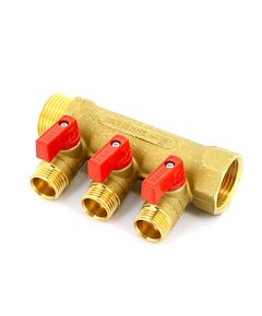Купить Коллектор 3 отв. с шар. клапанами 1*1/2"(16) (латунь) (1820005 / 1833g160403) по цене 4172 руб., в Санкт-Петебруге в интернет магазине 100-Систем, а также дургие товары  из раздела Запорные коллекторы и Коллекторы и коллекторные группы