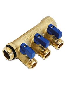 Купить Коллектор 3 отв. с шар. клапанами 3/4*1/2" (латунь) O-ring синие ручки (1820073 / 1822rcp) по цене 4222 руб., в Санкт-Петебруге в интернет магазине 100-Систем, а также дургие товары  из раздела Запорные коллекторы и Коллекторы и коллекторные группы
