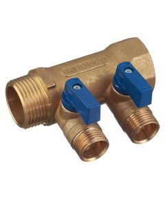 Купить Коллектор 2 отв. с шар. клапанами 1*1/2"(16) (латунь) синие ручки (1820042) по цене 2621 руб., в Санкт-Петебруге в интернет магазине 100-Систем, а также дургие товары  из раздела Запорные коллекторы и Коллекторы и коллекторные группы