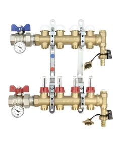 Купить Коллекторная группа 4 отвода 1"*3/4"(18) с расходомерами (из штампованной латуни) (3850020 / 3873) по цене 26395 руб., в Санкт-Петебруге в интернет магазине 100-Систем, а также дургие товары  из раздела Коллекторы теплого пола и Коллекторы и коллекторные группы