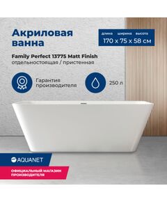 Купить Акриловая ванна Aquanet Family Perfect 170x75 13775 Matt Finish (13775-mw) по цене 133090 руб., в Санкт-Петебруге в интернет магазине 100-Систем, а также дургие товары AQUANET из раздела Акриловые ванны и Ванны