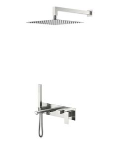 Купить Смеситель встроенный + верхний+ ручной душ Qubic Brushed Nickel (474-nb) по цене 54381 руб., в Санкт-Петебруге в интернет магазине 100-Систем, а также дургие товары BOHEME из раздела Душевые комплекты встраиваемого монтажа и Душевые комплекты встраиваемого монтажа