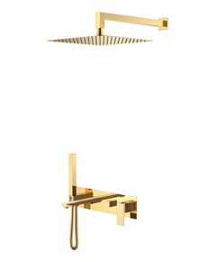 Купить Смеситель встроенный + верхний+ ручной душ Qubic Shinny Gold (474-g) по цене 54381 руб., в Санкт-Петебруге в интернет магазине 100-Систем, а также дургие товары BOHEME из раздела Душевые комплекты встраиваемого монтажа и Душевые комплекты встраиваемого монтажа