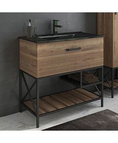 Купить COMFORTY. Тумба-умывальник "Бредфорд-90" дуб темный с раковиной COMFORTY 90E черная матовая (00004148003) по цене 62810 руб., в Санкт-Петебруге в интернет магазине 100-Систем, а также дургие товары COMFORTY из раздела Тумбы с умывальником и Мебель для ванной комнаты