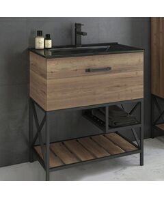 Купить COMFORTY. Тумба-умывальник "Бредфорд-75" дуб темный с раковиной COMFORTY 75E черная матовая (00004149064) по цене 53240 руб., в Санкт-Петебруге в интернет магазине 100-Систем, а также дургие товары COMFORTY из раздела Тумбы с умывальником и Мебель для ванной комнаты