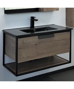 Купить COMFORTY. Тумба-умывальник "Бонн-90" дуб темный с  раковиной COMFORTY 90E черная матовая (00-00001937) по цене 52690 руб., в Санкт-Петебруге в интернет магазине 100-Систем, а также дургие товары COMFORTY из раздела Тумбы с умывальником и Мебель для ванной комнаты