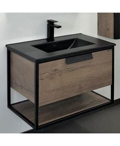 Купить COMFORTY. Тумба-умывальник "Бонн-75" дуб темный с  раковиной COMFORTY 75E черная матовая  (00-00001936) по цене 44660 руб., в Санкт-Петебруге в интернет магазине 100-Систем, а также дургие товары COMFORTY из раздела Тумбы с умывальником и Мебель для ванной комнаты