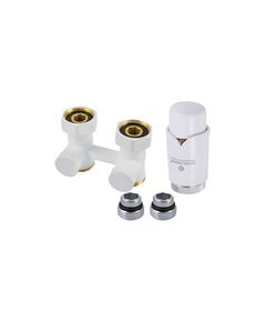 Купить Комплект эксклюзивного узла подключения 50 мм с термоголовкой Белый Проходной (601000021) по цене 8640 руб., в Санкт-Петебруге в интернет магазине 100-Систем, а также дургие товары Schlosser из раздела Радиаторные клапаны и Радиаторная арматура