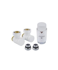 Купить Комплект эксклюзивного узла подключения 50 мм с термоголовкой Белый Угловой (601000020) по цене 8640 руб., в Санкт-Петебруге в интернет магазине 100-Систем, а также дургие товары Schlosser из раздела Радиаторные клапаны и Радиаторная арматура