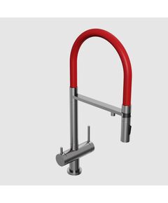 Купить Смеситель для кухни Abelsberg Venta IXF73979GM c гибким изливом и возможностью подключения фильтра для воды, цвет космическая сталь, PVD покрытие (ixf73979gm) по цене 24990 руб., в Санкт-Петебруге в интернет магазине 100-Систем, а также дургие товары Abelsberg из раздела Смесители с подключением фильтра и Смесители для кухни