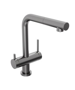 Купить Смеситель для кухни Abelsberg Pura OTF70709GM c вытяжным изливом и возможностью подключения фильтра для воды, цвет космическая сталь, PVD покрытие (otf70709gm) по цене 22990 руб., в Санкт-Петебруге в интернет магазине 100-Систем, а также дургие товары Abelsberg из раздела Смесители с подключением фильтра и Смесители для кухни
