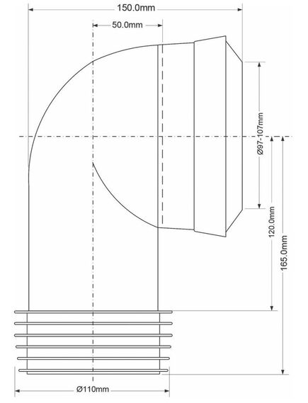Купить Фановая труба (L165мм) под углом 90° с уплотнительной манжетой; вход на 97-107мм; выход вставляется внутрь 4"/110мм трубы (mrwc-mac11) по цене 1189.99 руб., в Санкт-Петебруге в интернет магазине 100-Систем, а также дургие товары McALPINE из раздела Трубчатые отводы и Отводы для унитазов