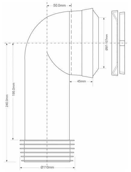 Купить Фановая труба (L240мм) под углом 90° с уплотнительной манжетой; вход на 97-107мм; выход вставляется внутрь 4"/110мм трубы (mrwc-mac11l) по цене 1263.65 руб., в Санкт-Петебруге в интернет магазине 100-Систем, а также дургие товары McALPINE из раздела Трубчатые отводы и Отводы для унитазов