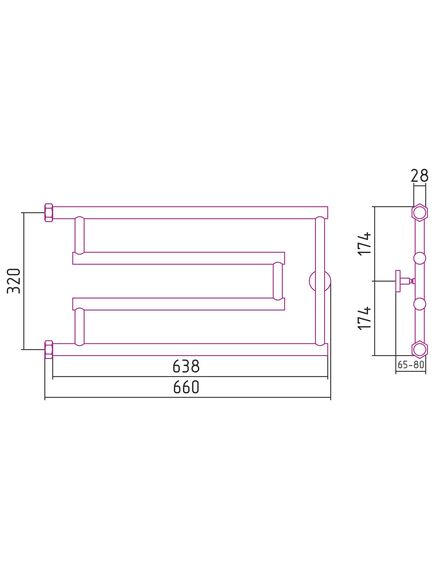 Купить Полотенцесушитель водяной Сунержа High-Tech model "G+" 320х650 (071-4051-3265) по цене 14450 руб., в Санкт-Петебруге в интернет магазине 100-Систем, а также дургие товары Сунержа из раздела Водяные полотенцесушители и Полотенцесушители