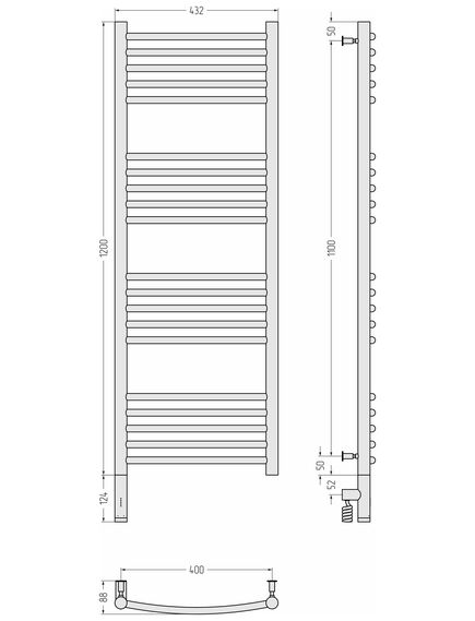 Купить Полотенцесушитель электрический Сунержа Богема 3.0 выгнутая 1200х400  МЭМ левый (12-5802-1240) по цене 43200 руб., в Санкт-Петебруге в интернет магазине 100-Систем, а также дургие товары Сунержа из раздела Электрические полотенцесушители и Полотенцесушители