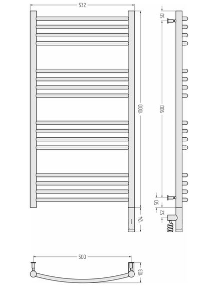 Купить Полотенцесушитель электрический Сунержа Богема 3.0 выгнутая 1000х500  МЭМ правый (12-5803-1050) по цене 41900 руб., в Санкт-Петебруге в интернет магазине 100-Систем, а также дургие товары Сунержа из раздела Электрические полотенцесушители и Полотенцесушители