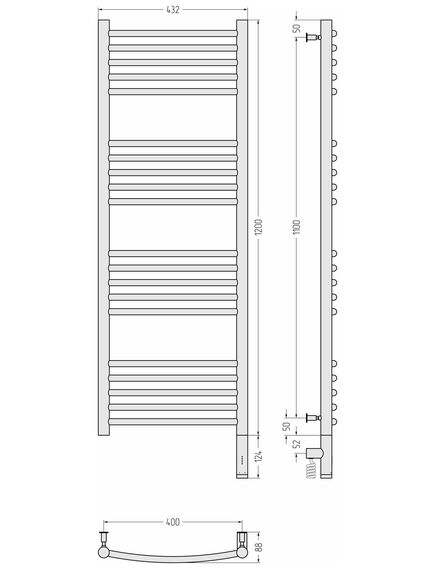 Купить Полотенцесушитель электрический Сунержа Богема 3.0 выгнутая 1200х400  МЭМ правый (12-5803-1240) по цене 43200 руб., в Санкт-Петебруге в интернет магазине 100-Систем, а также дургие товары Сунержа из раздела Электрические полотенцесушители и Полотенцесушители