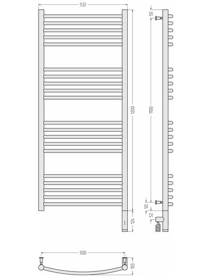 Купить Полотенцесушитель электрический Сунержа Богема 3.0 выгнутая 1200х500  МЭМ правый (30-5803-1250) по цене 44650 руб., в Санкт-Петебруге в интернет магазине 100-Систем, а также дургие товары Сунержа из раздела Электрические полотенцесушители и Полотенцесушители