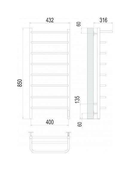 Купить Полотенцесушитель электрический Полка П8 400х850 электро (4670078531445) по цене 15380 руб., в Санкт-Петебруге в интернет магазине 100-Систем, а также дургие товары TERMINUS из раздела Электрические полотенцесушители и Полотенцесушители