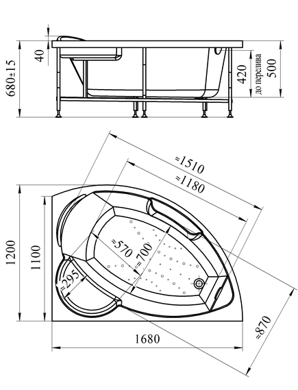 Купить Акриловая ванна Алари 168х120 (правосторонняя), каркас (2-01-0-2-1-218) по цене 41683 руб., в Санкт-Петебруге в интернет магазине 100-Систем, а также дургие товары RADOMIR из раздела Акриловые ванны и Ванны