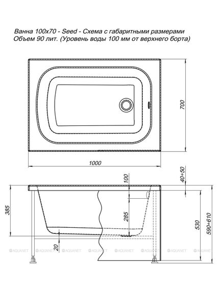 Купить Акриловая ванна Aquanet Seed 100x70 (с каркасом) (216658) по цене 13579 руб., в Санкт-Петебруге в интернет магазине 100-Систем, а также дургие товары AQUANET из раздела Акриловые ванны и Ванны