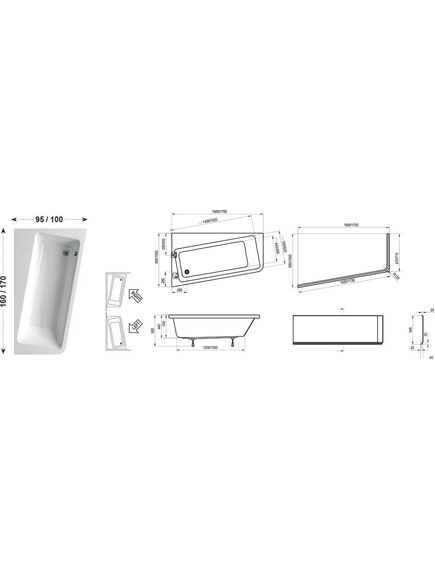 Купить Ванна акриловая Ravak 10°(TD) 170х100 левая (c811000000) по цене 65450 руб., в Санкт-Петебруге в интернет магазине 100-Систем, а также дургие товары RAVAK из раздела Акриловые ванны и Ванны