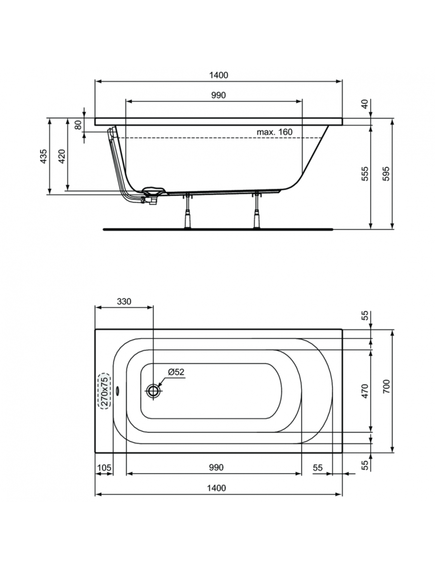 Купить Прямоугольная ванна 140х70 см Ideal Standard SIMPLICITY W004101 (w004101) по цене 29688.69 руб., в Санкт-Петебруге в интернет магазине 100-Систем, а также дургие товары IDEAL STANDARD из раздела Акриловые ванны и Ванны