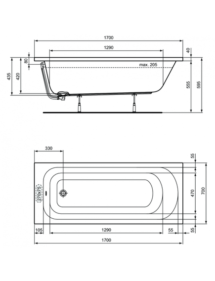 Купить Прямоугольная ванна 170х70 см Ideal Standard SIMPLICITY W004401 (w004401) по цене 36469.51 руб., в Санкт-Петебруге в интернет магазине 100-Систем, а также дургие товары IDEAL STANDARD из раздела Акриловые ванны и Ванны