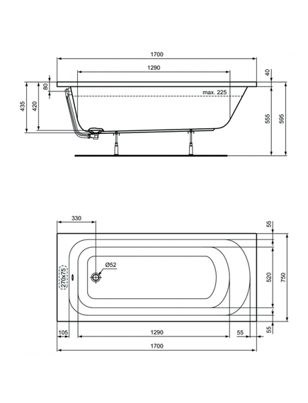 Купить Прямоугольная ванна 170х75 см Ideal Standard SIMPLICITY W004501 (w004501) по цене 37739.78 руб., в Санкт-Петебруге в интернет магазине 100-Систем, а также дургие товары IDEAL STANDARD из раздела Акриловые ванны и Ванны