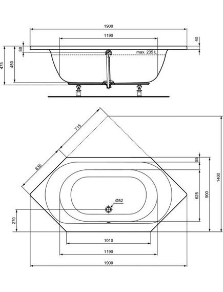 Купить Встраиваемая акриловая шестиугольная ванна 190х90 см Ideal Standard CONNECT AIR E106901 (e106901) по цене 68816.48 руб., в Санкт-Петебруге в интернет магазине 100-Систем, а также дургие товары IDEAL STANDARD из раздела Акриловые ванны и Ванны