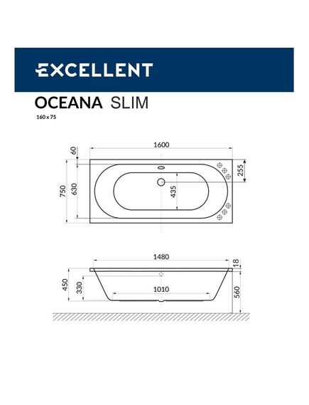 Купить Акриловая ванна EXCELLENT Oceana Slim 160x75 (waex.oce16whs) по цене 44835 руб., в Санкт-Петебруге в интернет магазине 100-Систем, а также дургие товары EXCELLENT из раздела Акриловые ванны и Ванны