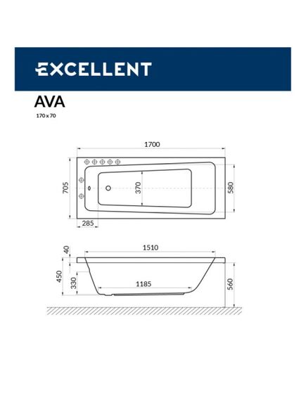 Купить Excellent Ванна пристенная Ava 170x70 (waex.ava17wh) по цене 35910 руб., в Санкт-Петебруге в интернет магазине 100-Систем, а также дургие товары EXCELLENT из раздела Акриловые ванны и Ванны