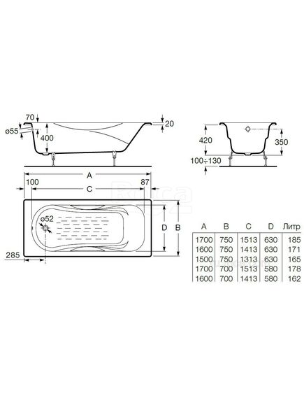 Купить Ванна Roca Malibu 160x70 с отверстиями для ручек, anti-slip 2334G0000 (2334g0000) по цене 72990 руб., в Санкт-Петебруге в интернет магазине 100-Систем, а также дургие товары ROCA из раздела Чугунные ванны и Ванны