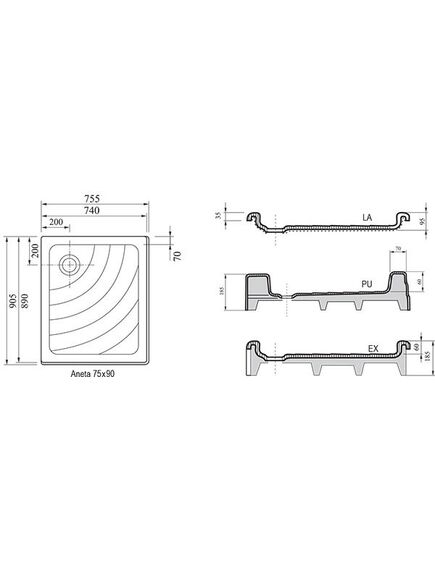 Купить Поддон ANETA 75x90 LA белый (a003701220) по цене 37950 руб., в Санкт-Петебруге в интернет магазине 100-Систем, а также дургие товары RAVAK из раздела Прямоугольные и Душевые поддоны