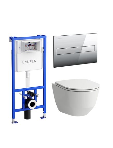 Купить ПЭК Laufen Pro 8.6996.6.000.000.R подвесной унитаз + инсталляция + кнопка + сиденье (8.6996.6.000.000.r) по цене 45490 руб., в Санкт-Петебруге в интернет магазине 100-Систем, а также дургие товары LAUFEN из раздела Готовые решения и Инсталляции