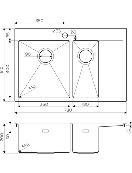 Купить Кухонная мойка Omoikiri Akisame 78-2-IN-R (4973063) по цене 62888 руб., в Санкт-Петебруге в интернет магазине 100-Систем, а также дургие товары Omoikiri из раздела Двойные мойки и Кухонные мойки