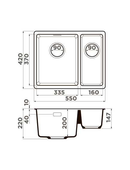 Купить Кухонная мойка Omoikiri Kata-55-2-U-BL (4993389) по цене 26088 руб., в Санкт-Петебруге в интернет магазине 100-Систем, а также дургие товары Omoikiri из раздела Двойные мойки и Кухонные мойки