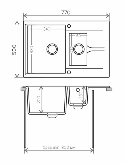 Купить Кухонная каменная мойка Polygran BRIG-770 серая (621398) по цене 9700 руб., в Санкт-Петебруге в интернет магазине 100-Систем, а также дургие товары POLYGRAN из раздела Двойные мойки и Кухонные мойки